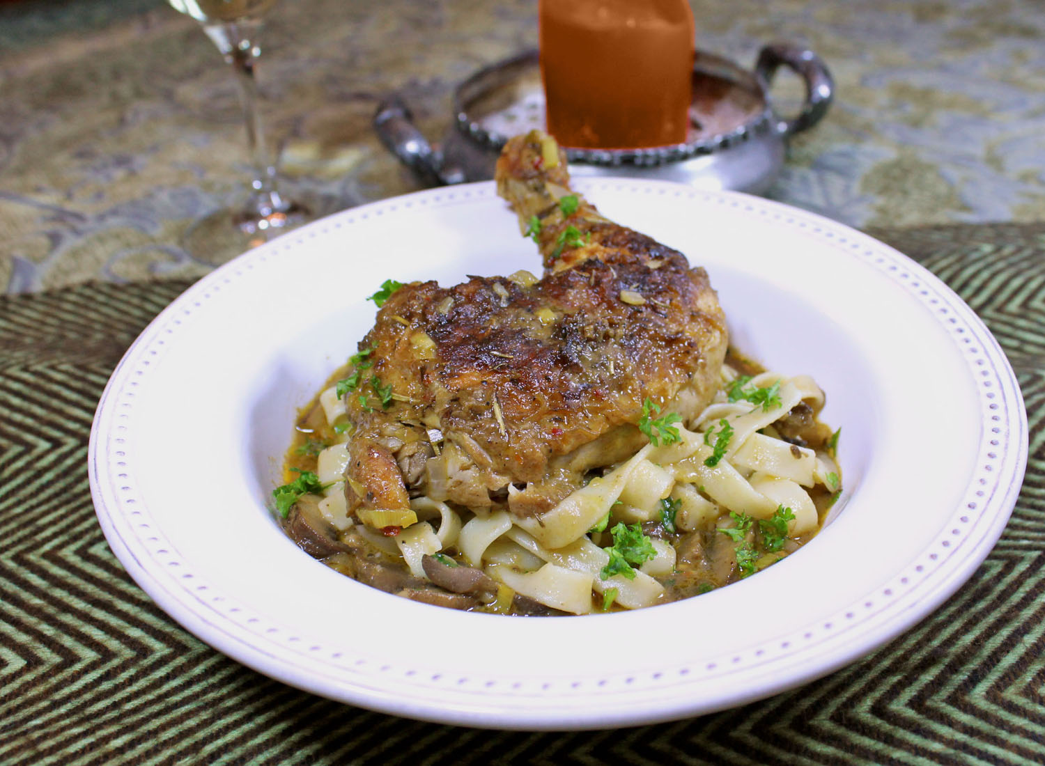 Braised Chicken with Spring Fettuccini