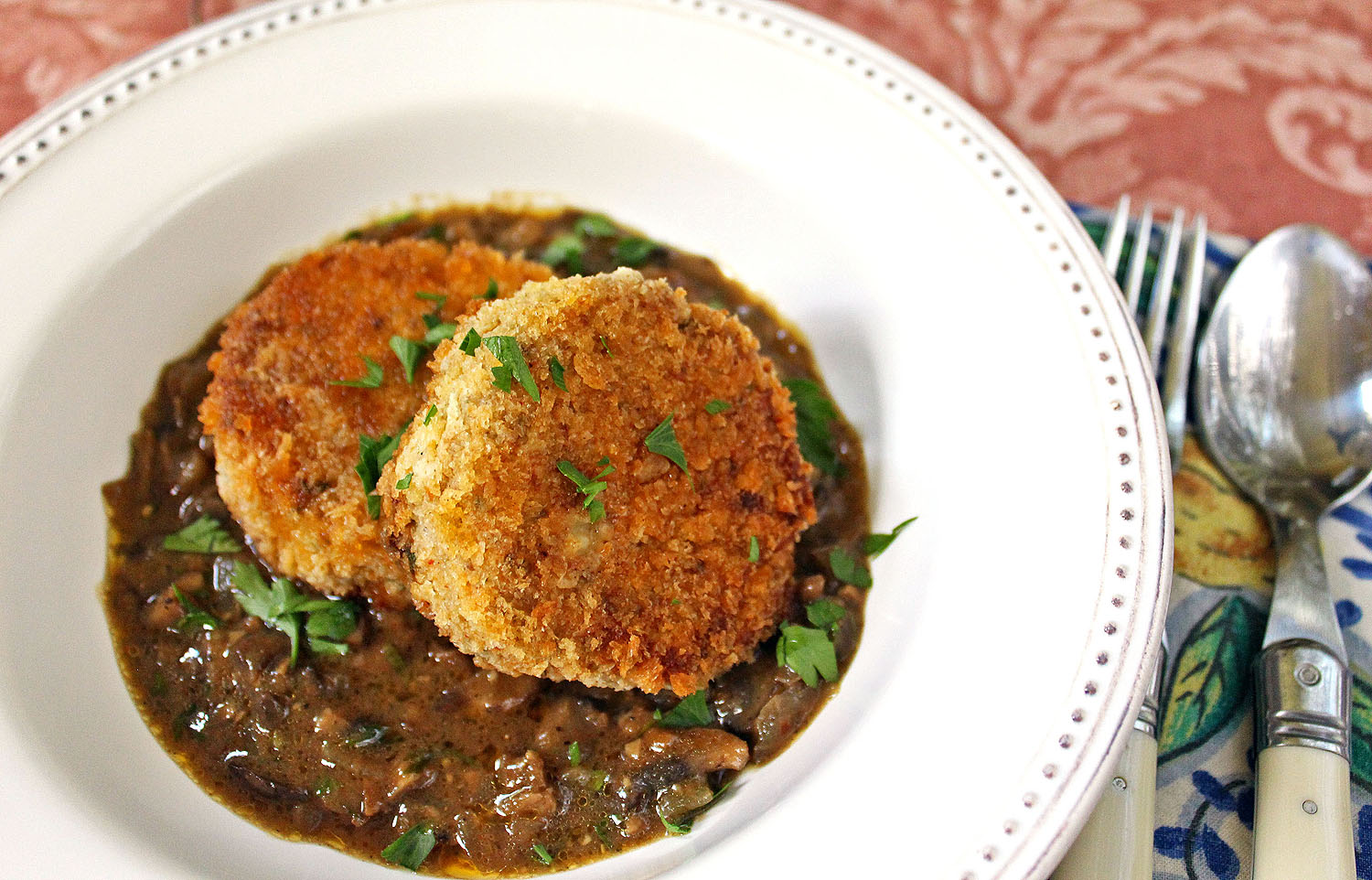 Pozharsky Cutlets with Mushroom Madeira Sauce
