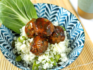 Asian Meatballs with Rice & Bok Choy