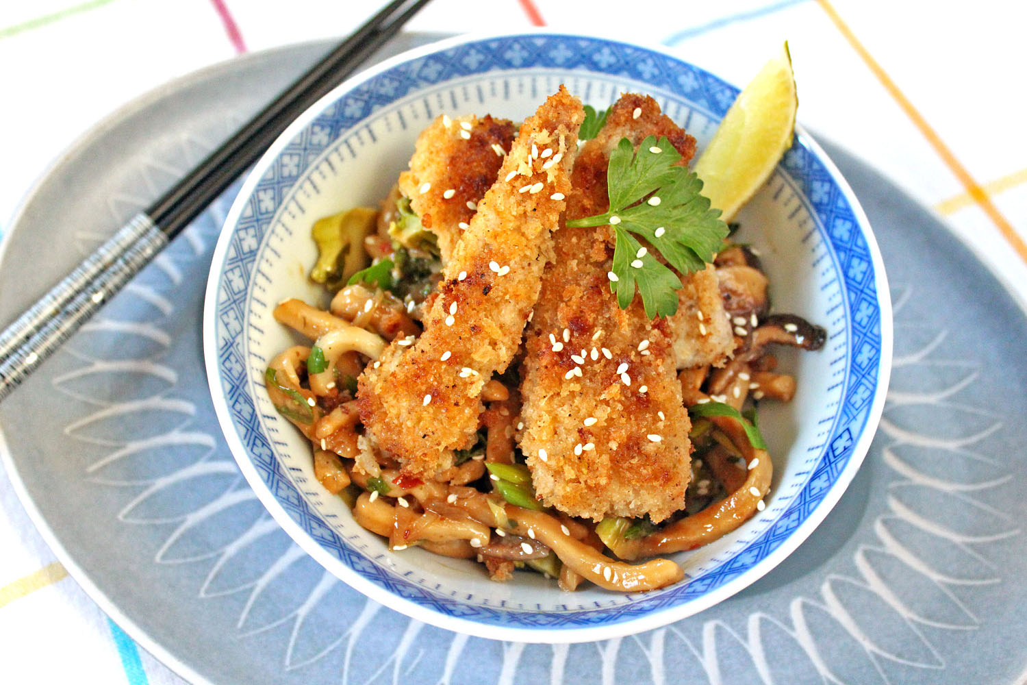 Crispy Bluefish with Spicy Udon Noodles