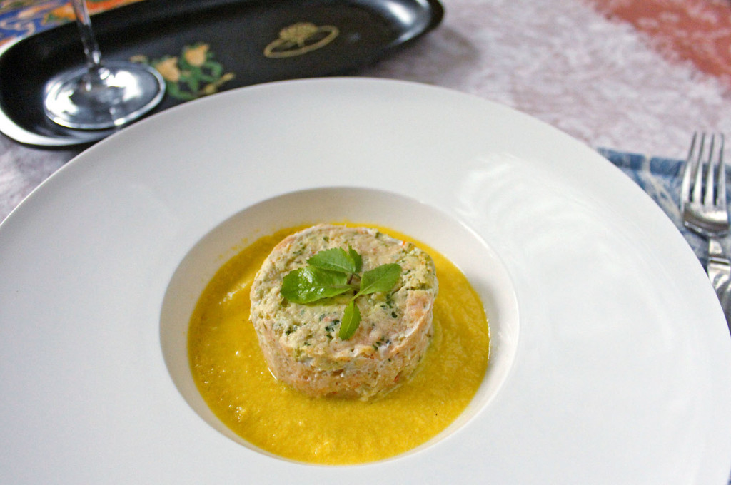 Seafood Roulade with Yellow Pepper Sabayon Sauce