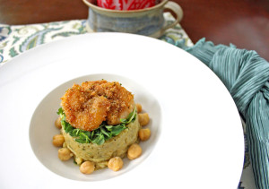 Risotto with Lentil Curry Puree & Cornmeal Crushed Shrimp