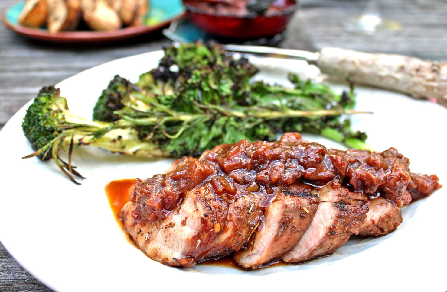 Grilled Rum-glazed Pork with Rhubarb Chutney