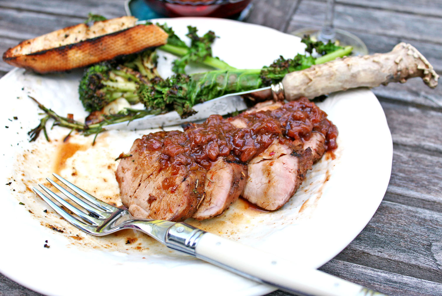 Grilled Rum-glazed Pork with Rhubarb Chutney