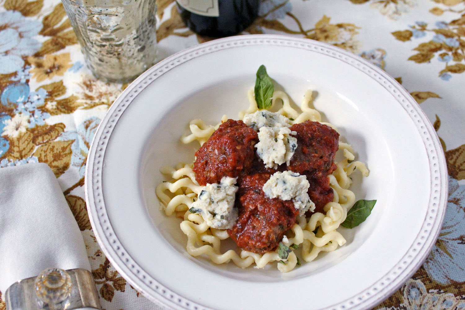 Pork Meatballs with Fresh Tomato Sauce & Herbed Ricotta