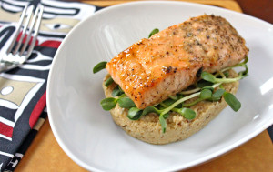 Roasted Salmon with Cauliflower Puree & Sunflower Greens