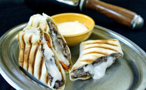 Philly Cheese Steak Wraps with Provolone Sauce