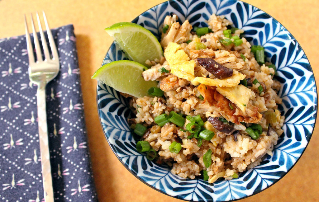 Shiitake Fried Rice with Crispy Chicken