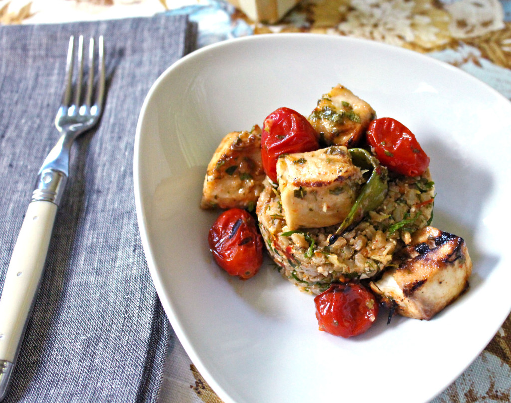 Honey Glazed Grilled Swordfish with Farro & Sundried Tomato Sala